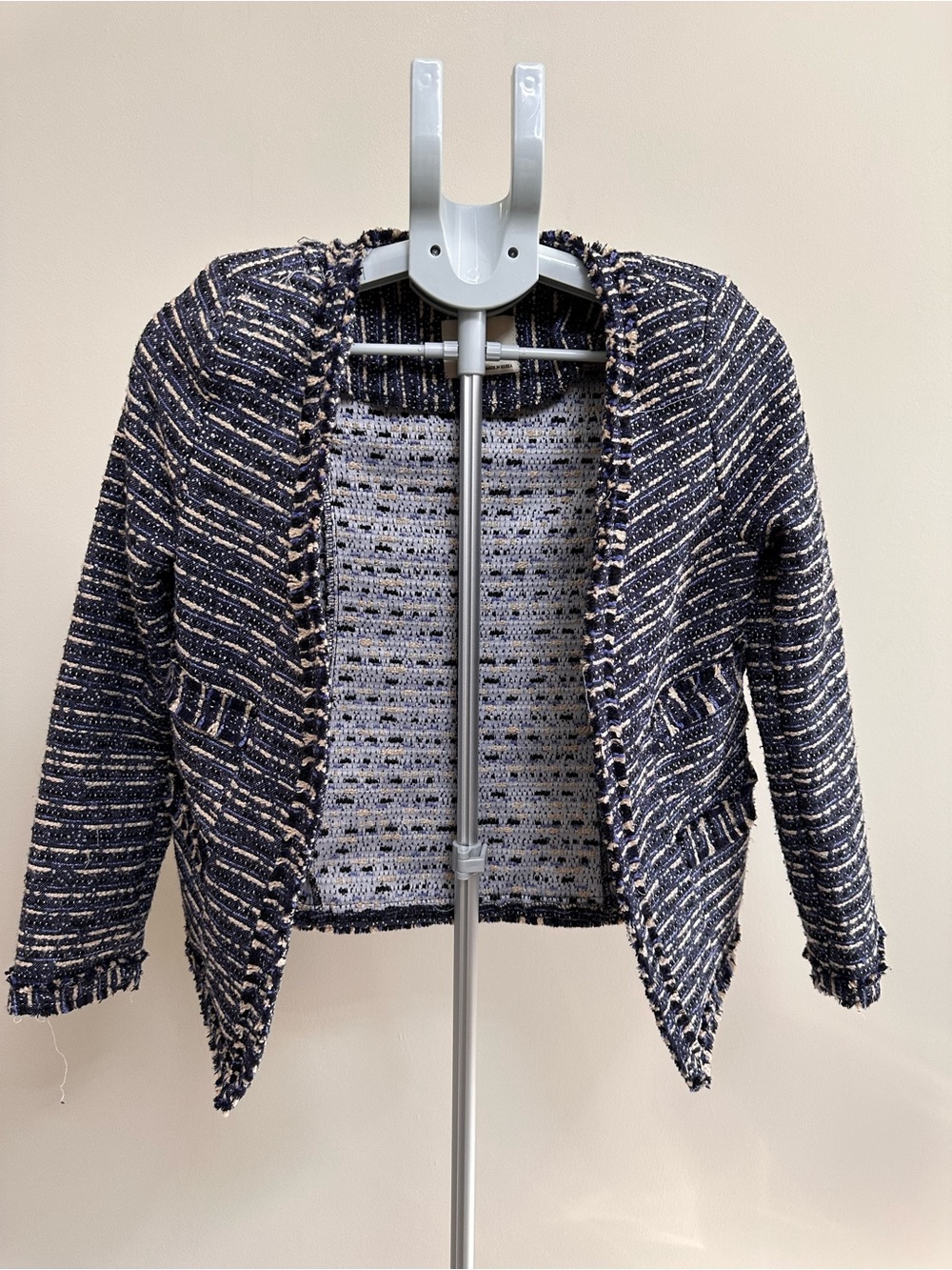Navy and Cream Frayed Tweed Blazer